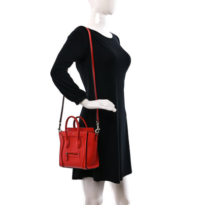 Celine Drummed Calfskin Nano Luggage Vermillion 2 of 9