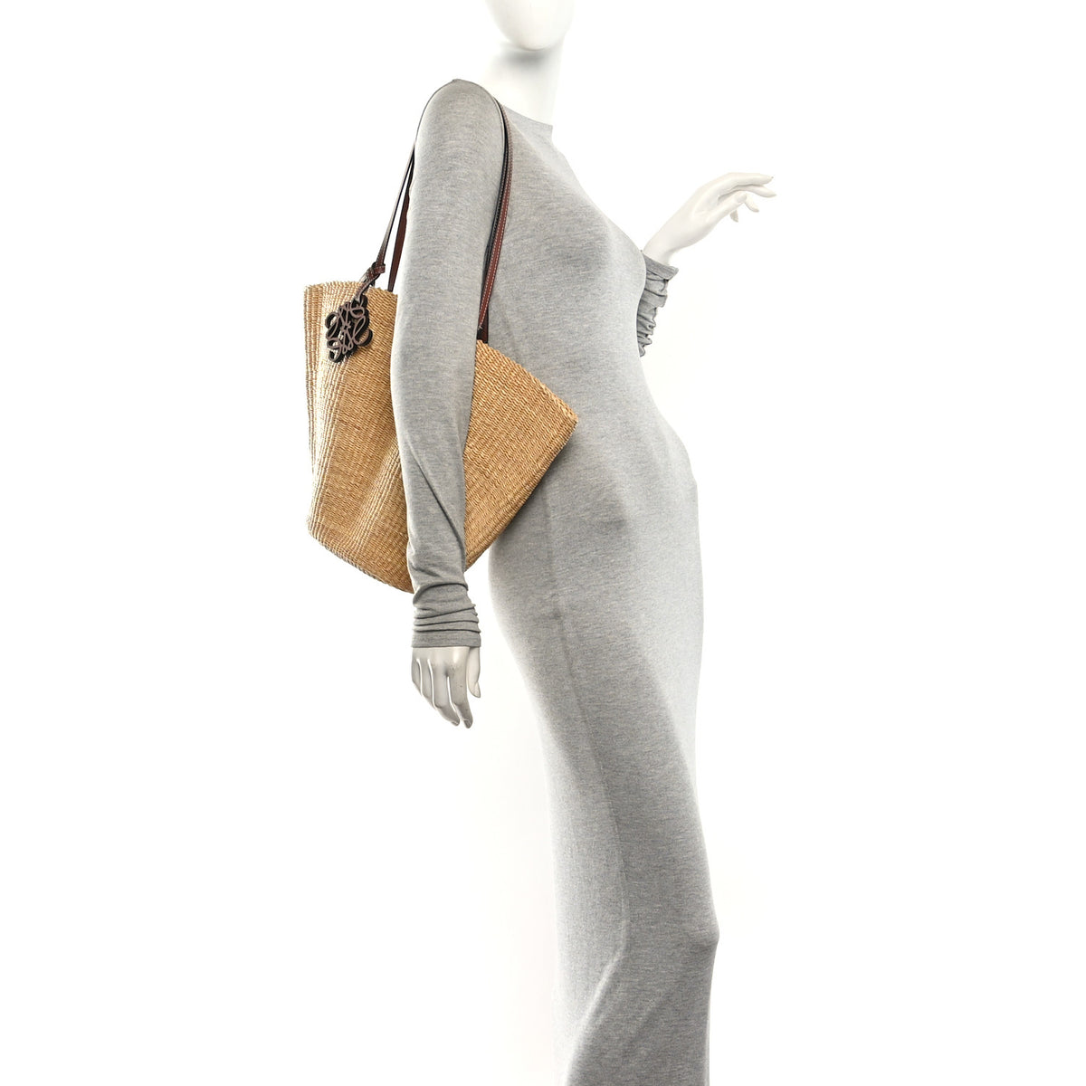 Loewe Raffia Calfskin Shell Basket Tote Natural Pecan 2 of 9