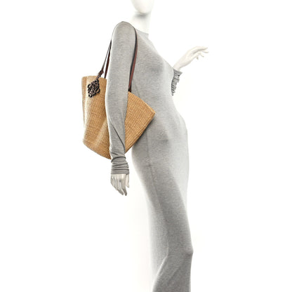 Loewe Raffia Calfskin Shell Basket Tote Natural Pecan 2 of 9