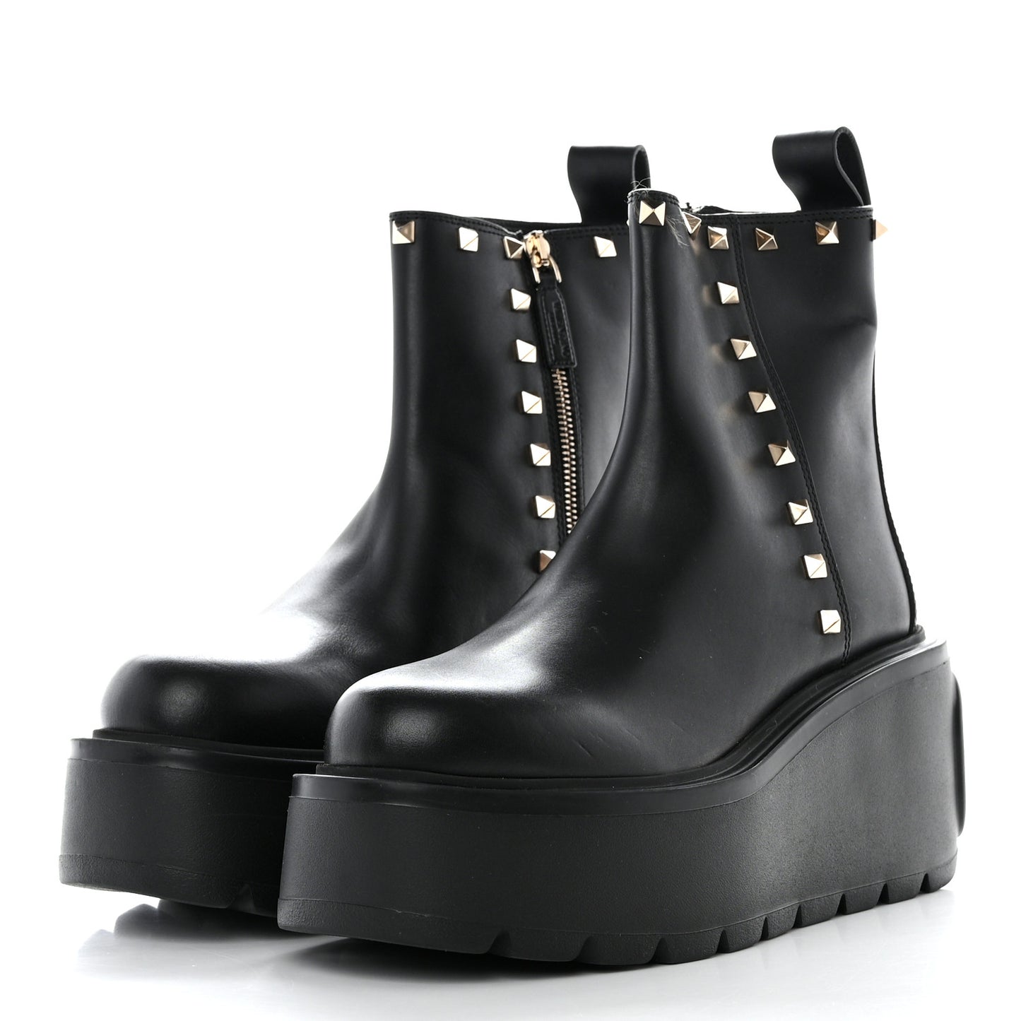 Calfskin Rockstud VLOGO Uniqueform Chelsea 55/85mm Flatform Ankle Boots 38 Black
