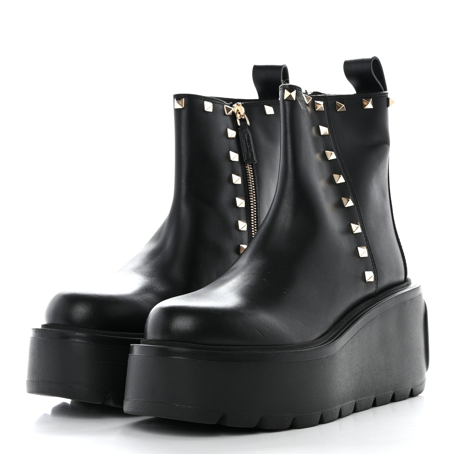 Valentino Garavani Calfskin Rockstud VLOGO Uniqueform Chelsea 55/85mm Flatform Ankle Boots 38 Black 3 of 9