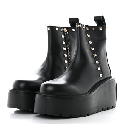 Valentino Garavani Calfskin Rockstud VLOGO Uniqueform Chelsea 55/85mm Flatform Ankle Boots 38 Black 3 of 9