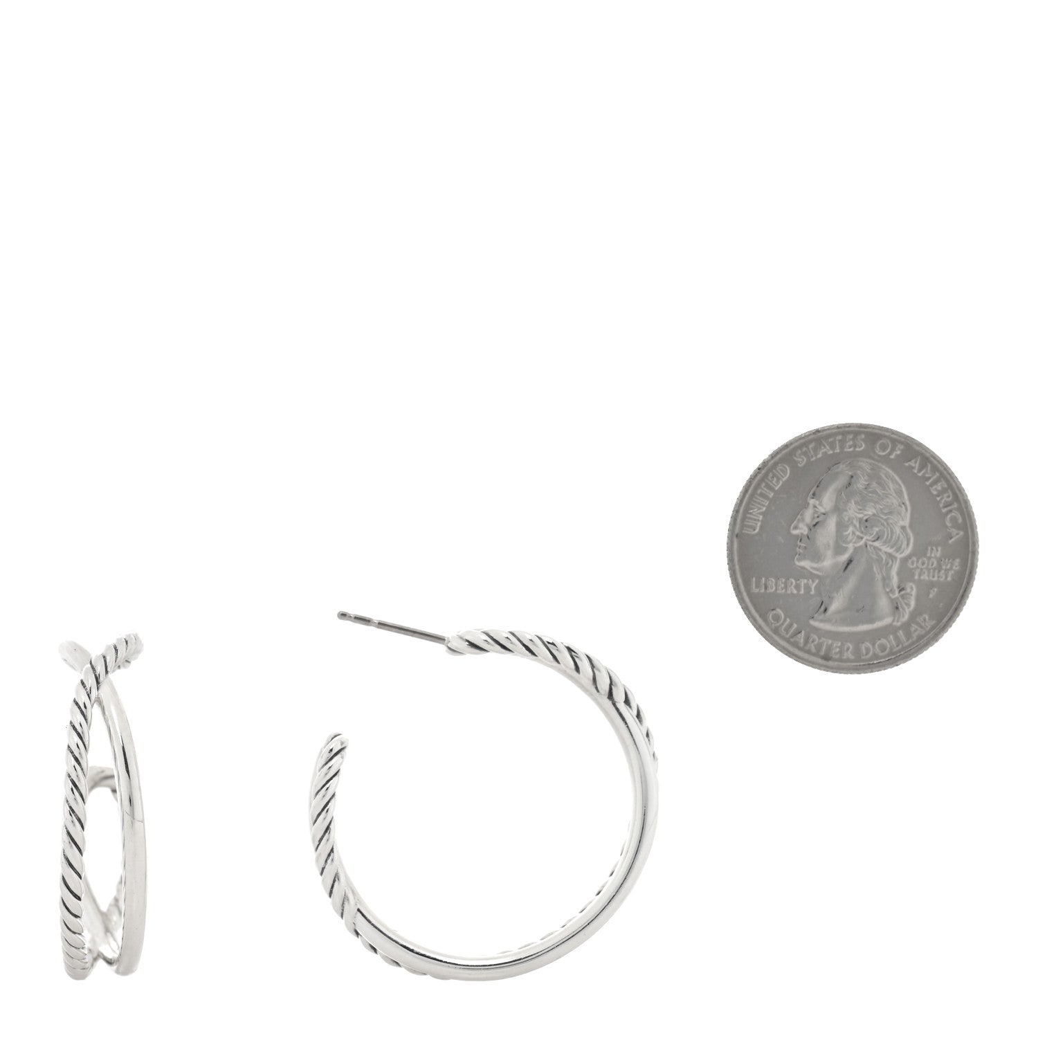 David Yurman Sterling Silver Crossover Cable Hoop Earrings 2 of 4