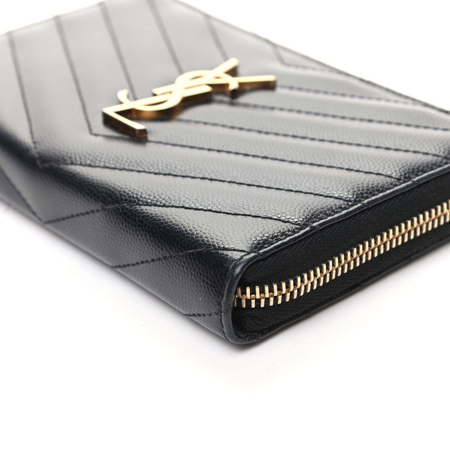 Saint Laurent Grain De Poudre Matelasse Chevron Monogram Phone Wallet Black 9 of 9