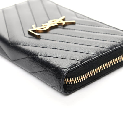 Saint Laurent Grain De Poudre Matelasse Chevron Monogram Phone Wallet Black 9 of 9