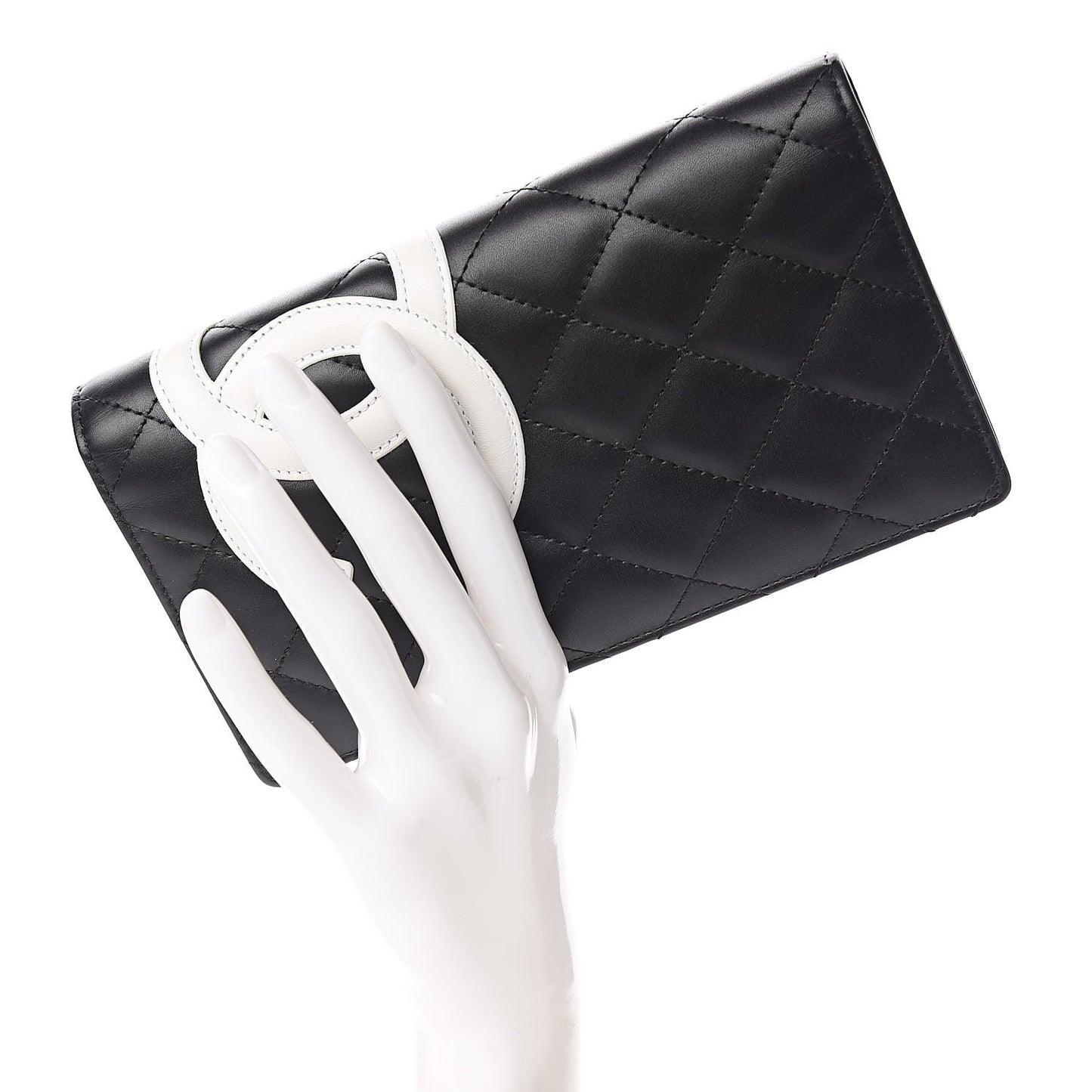 Calfskin Quilted Cambon Yen Wallet Black White