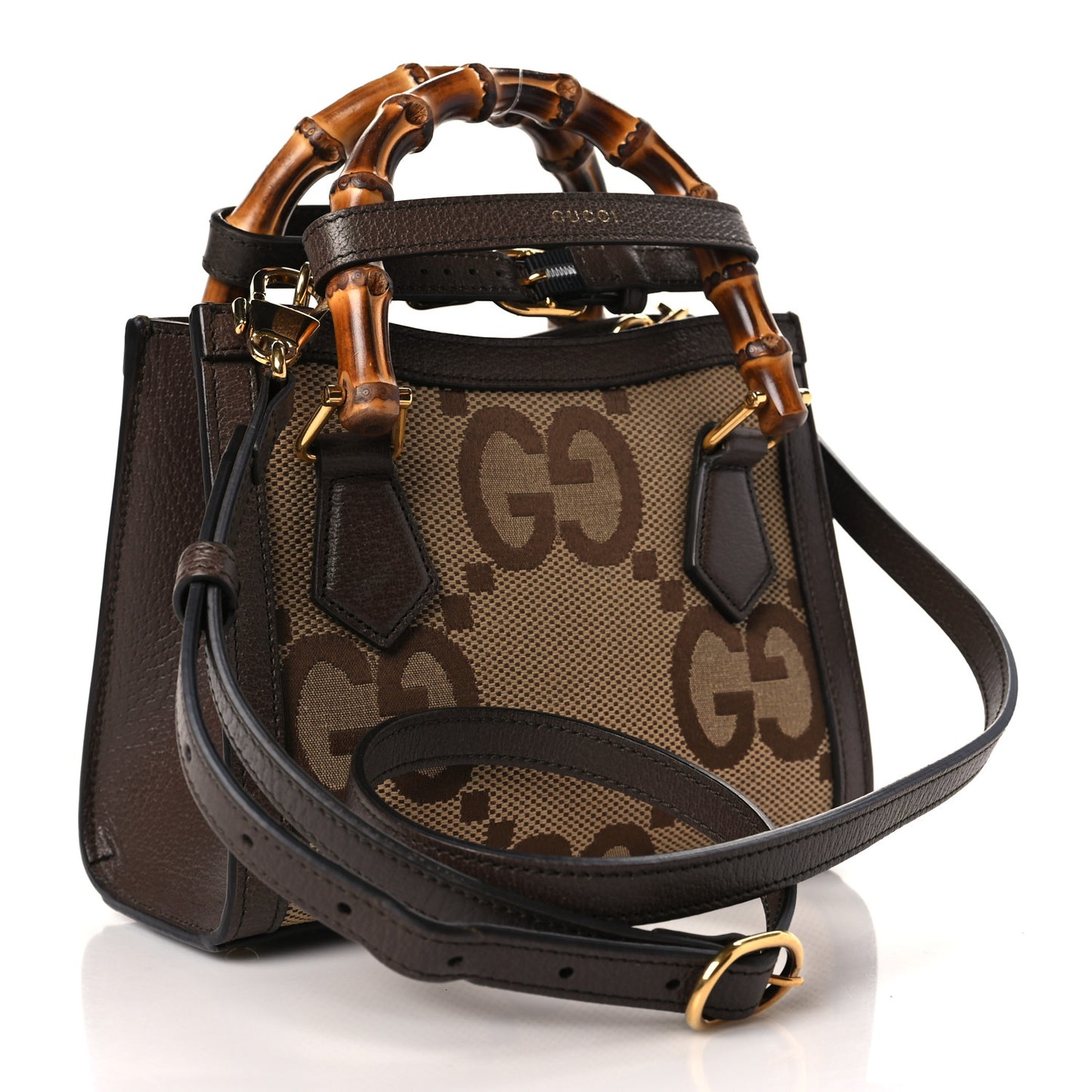 Monogram Jumbo GG Textured Dollar Calfskin Mini Diana Tote Bag Camel Ebony New Acero
