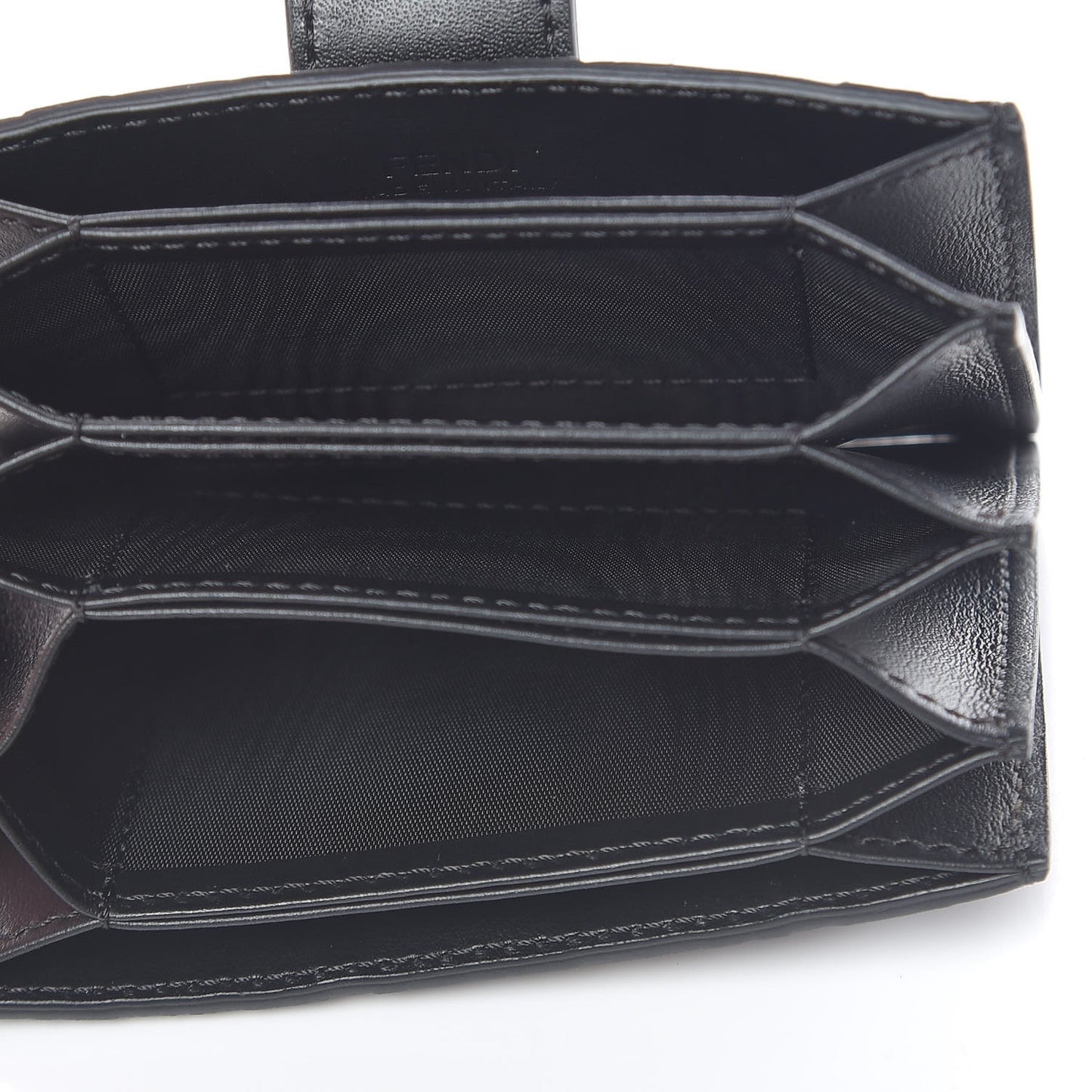 Vitello Liberty F is Fendi Bi-Color FF 1974 Embossed Gusseted Card Holder Maya Black