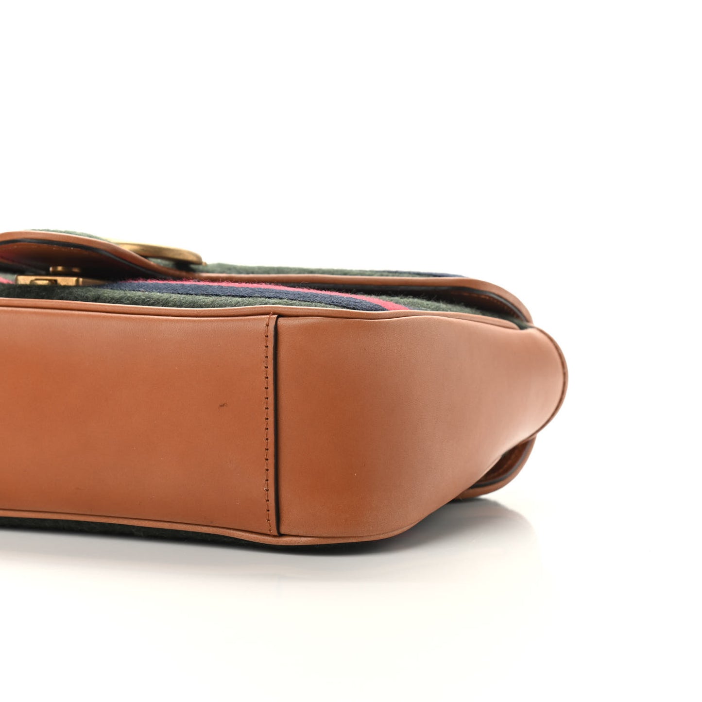 Loden Fabric Cuoio Harness Web Matelasse Horizontal Small GG Marmont Shoulder Bag Underwood Blue Red Harness Brown