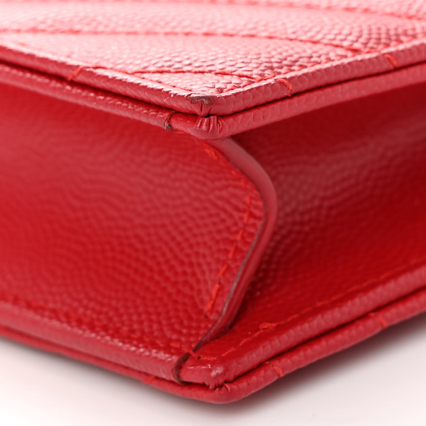 Grain De Poudre Matelasse Chevron Monogram Envelope Chain Wallet New Red