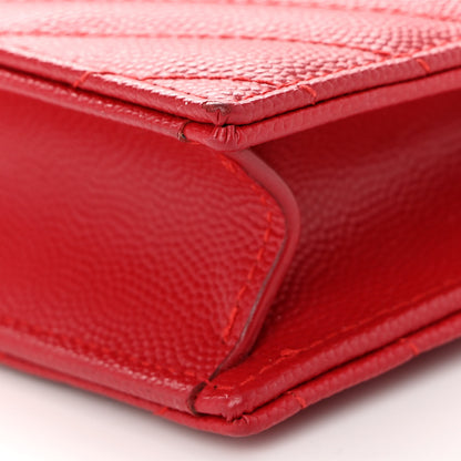 Saint Laurent Grain De Poudre Matelasse Chevron Monogram Envelope Chain Wallet New Red 9 of 9