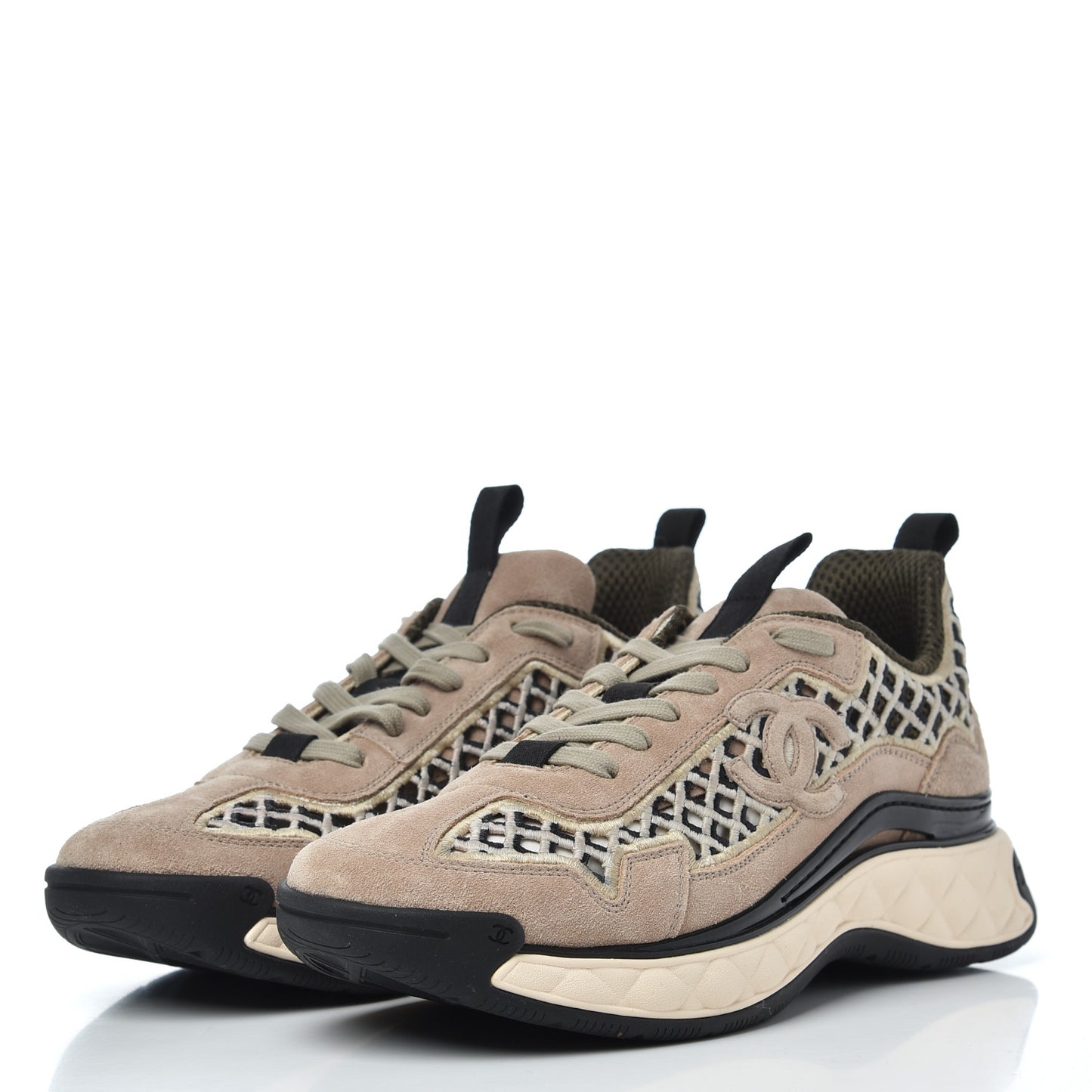 Suede Calfskin Embroidered CC Sneakers 41 Beige Black