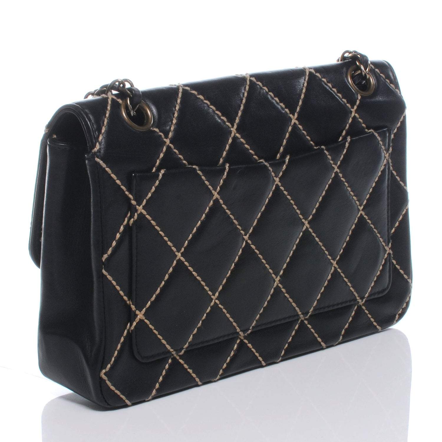 Chanel Leather Quilted Contrast Stitch Surpique Flap Black 3 of 8