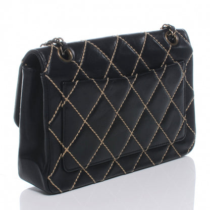 Chanel Leather Quilted Contrast Stitch Surpique Flap Black 3 of 8