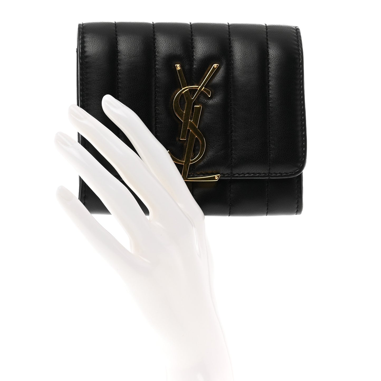 Lambskin Matelasse Monogram Vicky Tri-Fold Wallet Black