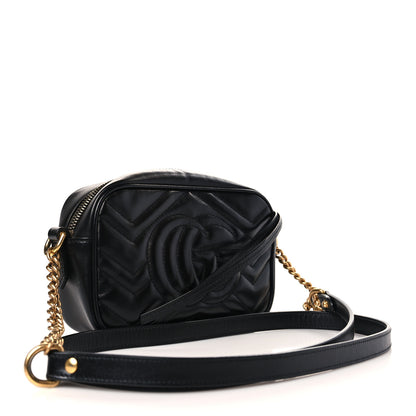 Gucci Calfskin Matelasse Mini GG Marmont Chain Shoulder Bag Black 3 of 9