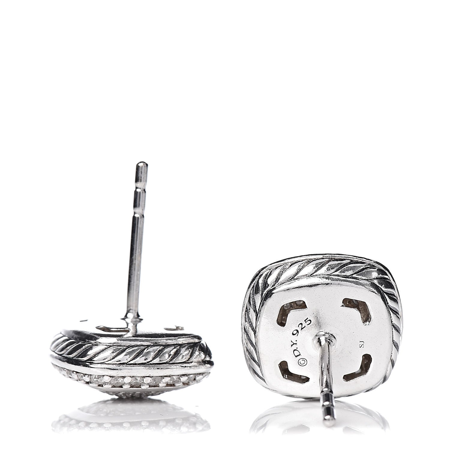 David Yurman Sterling Silver Diamond 7mm Pave Albion Earrings 4 of 4