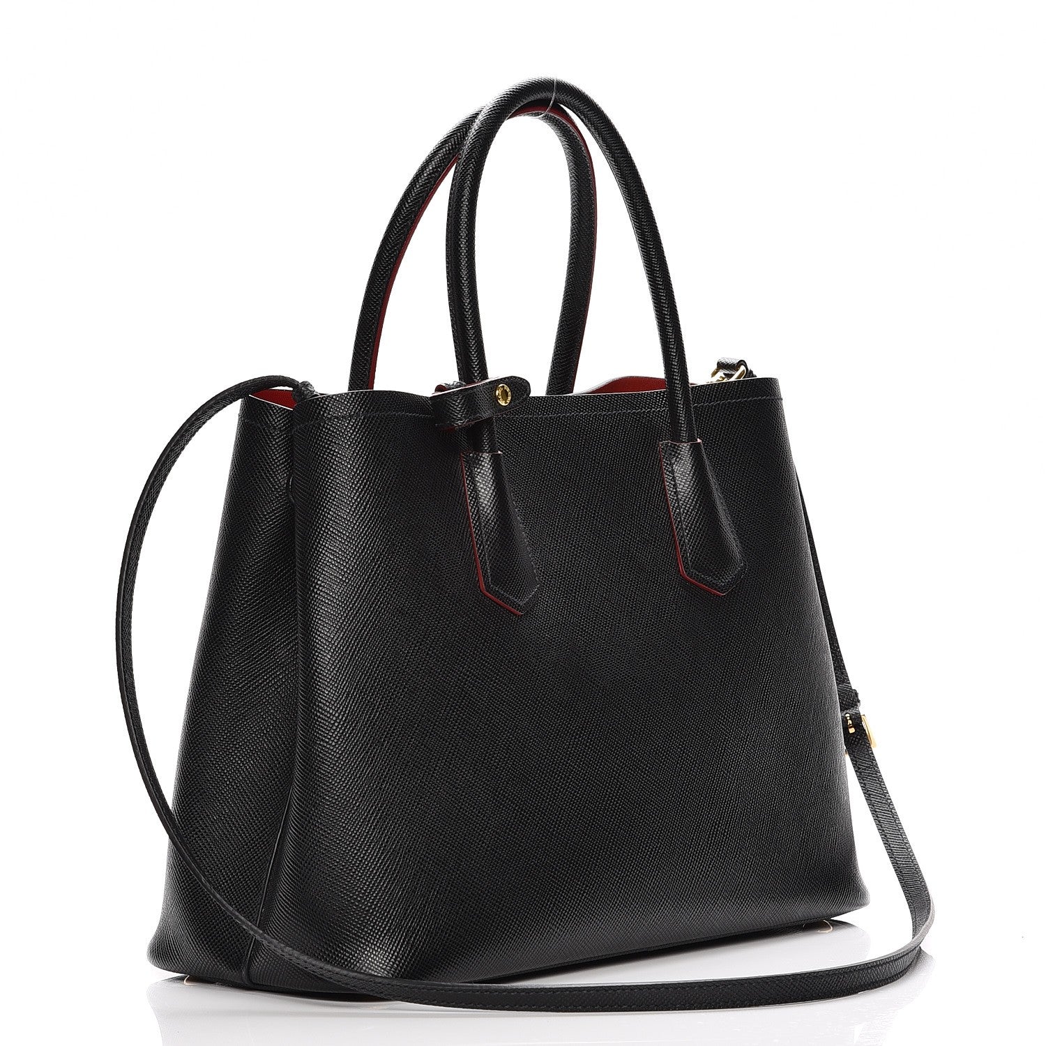 Prada Saffiano Cuir Medium Double Bag Black Fuoco 4 of 9