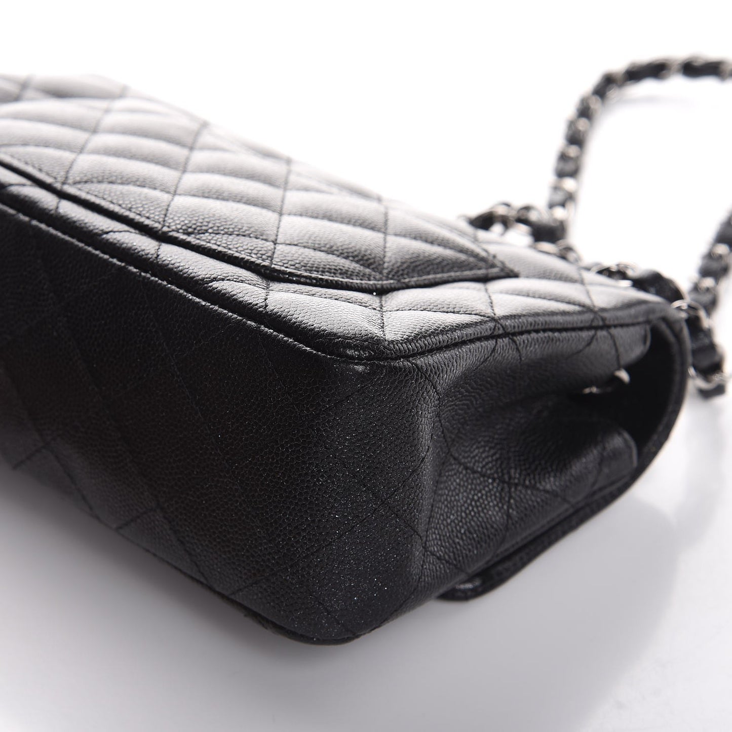 Iridescent Caviar Quilted Mini Rectangular Flap Black