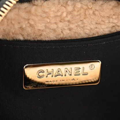 Chanel Shiny Crumpled Sheepskin Shearling Waist Bag Black Beige 6 of 10