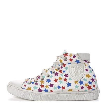 Saint Laurent Distressed Canvas Fun-Star Print Bedford Hightop Sneakers 36 Cream 1 of 9