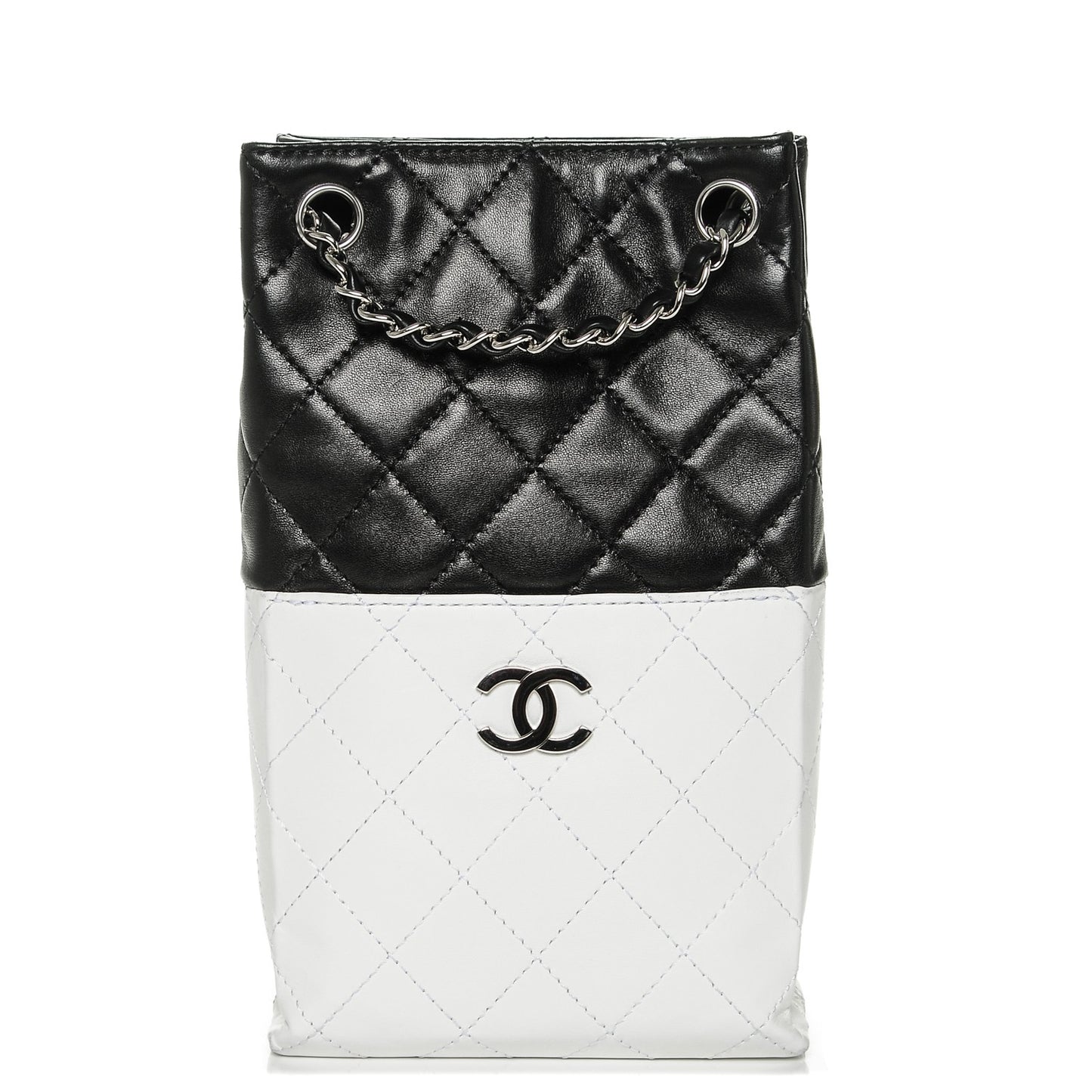 Lambskin Quilted Bi-Color Drawstring Shoulder Bag Black White