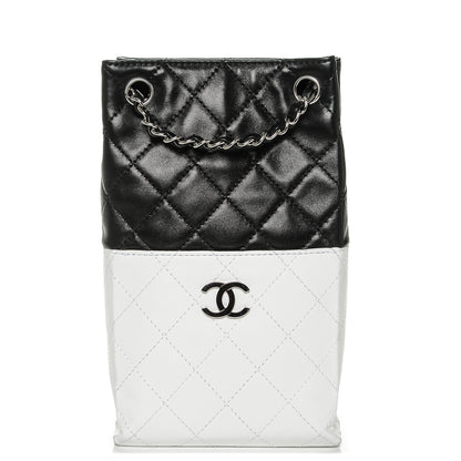 Chanel Lambskin Quilted Bi-Color Drawstring Shoulder Bag Black White 1 of 7