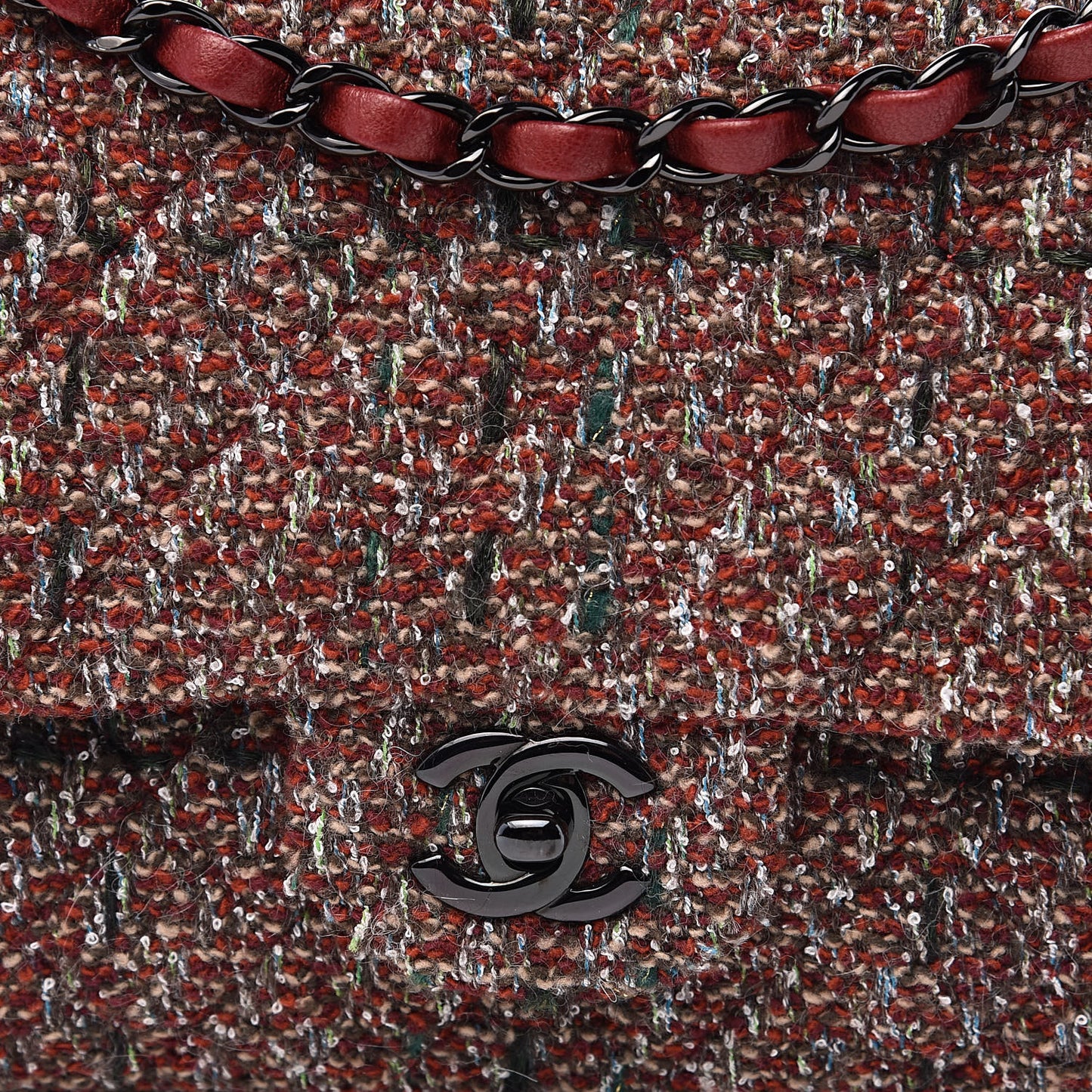 Tweed Quilted Medium Double Flap Dark Red