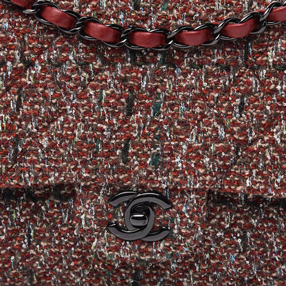 Chanel Tweed Quilted Medium Double Flap Dark Red 10 of 12