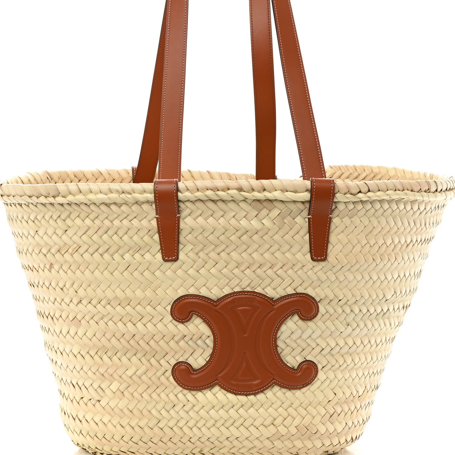 Celine Raffia Calfskin Triomphe Medium Panier Tan 7 of 11