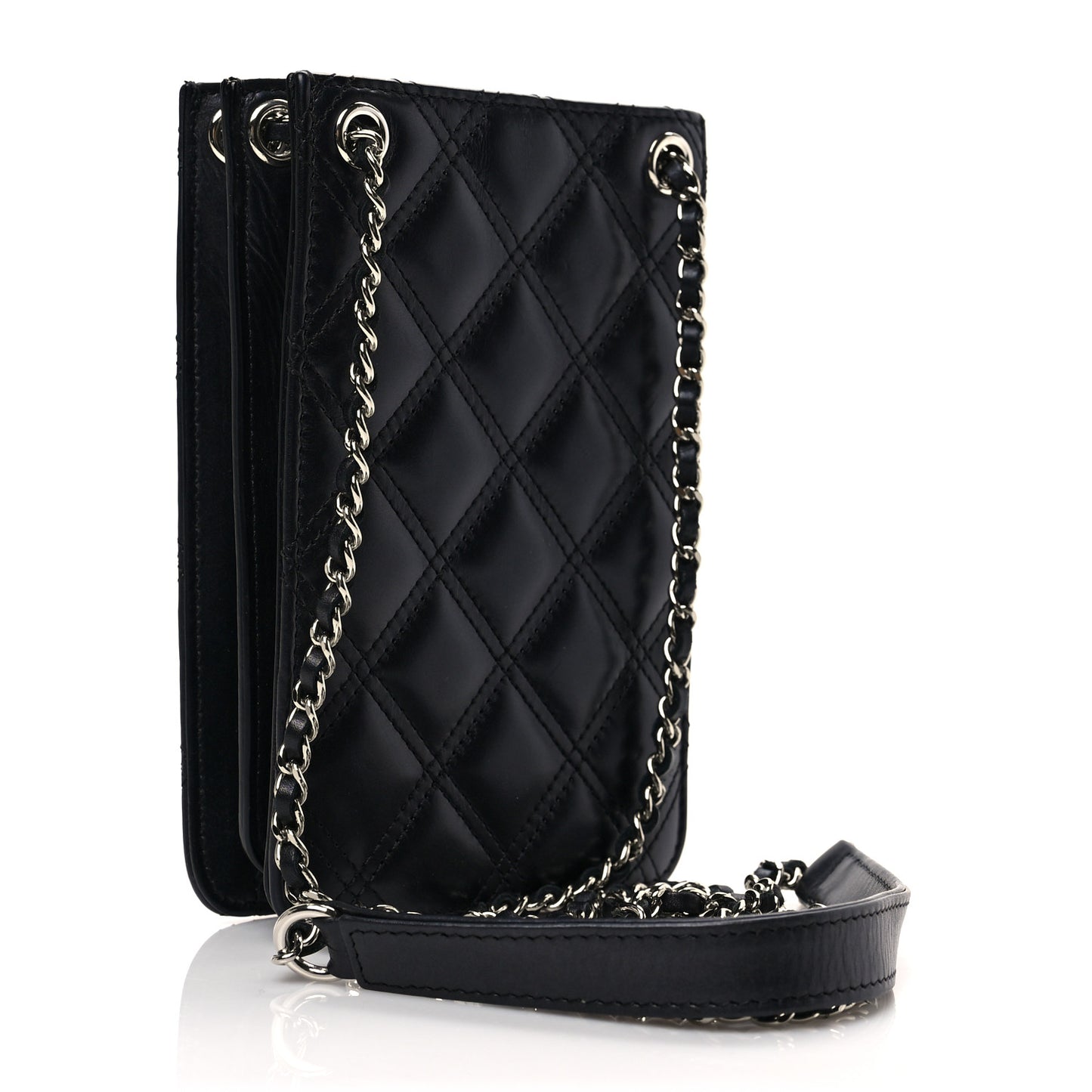 Calfskin Quilted Crossbody CC Phone Holder Black