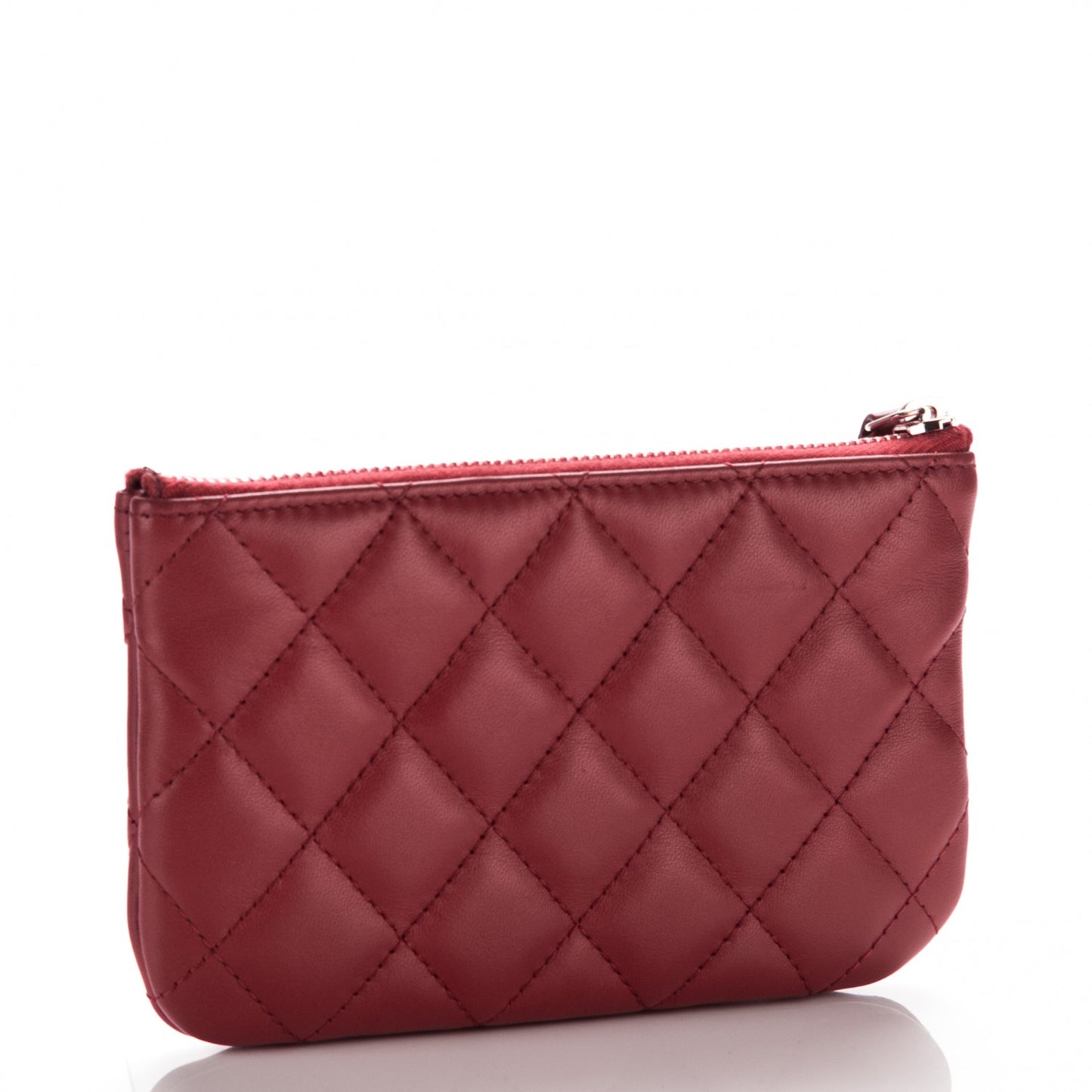 Lambskin Quilted Small Cosmetic Case Dark Pink