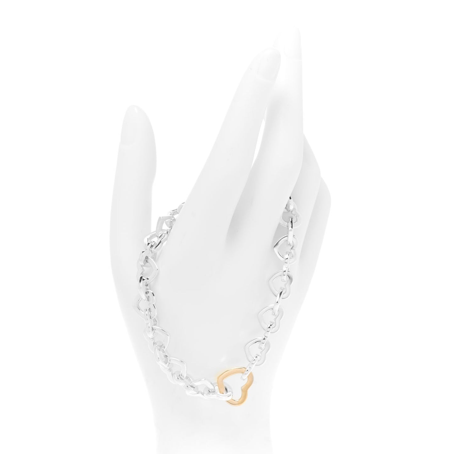 Sterling Silver 18K Yellow Gold Heart Links Bracelet