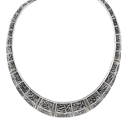 John Hardy Sterling Silver 18K Yellow Gold Jawan Reticulated Bib Necklace 1 of 5
