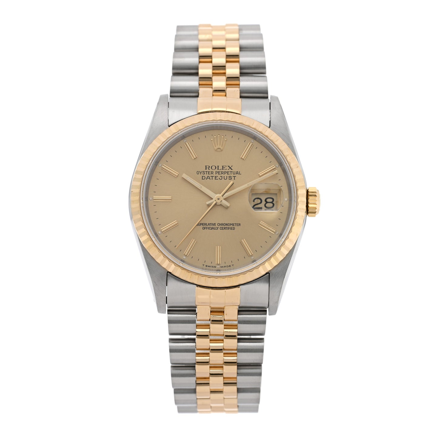 Stainless Steel 18K Yellow Gold 36mm Oyster Perpetual Datejust Watch Champagne 16233