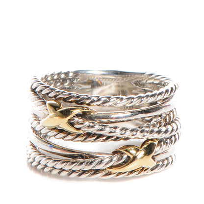 David Yurman Sterling Silver 18K Yellow Gold Double X Crossover Ring 8 1 of 4