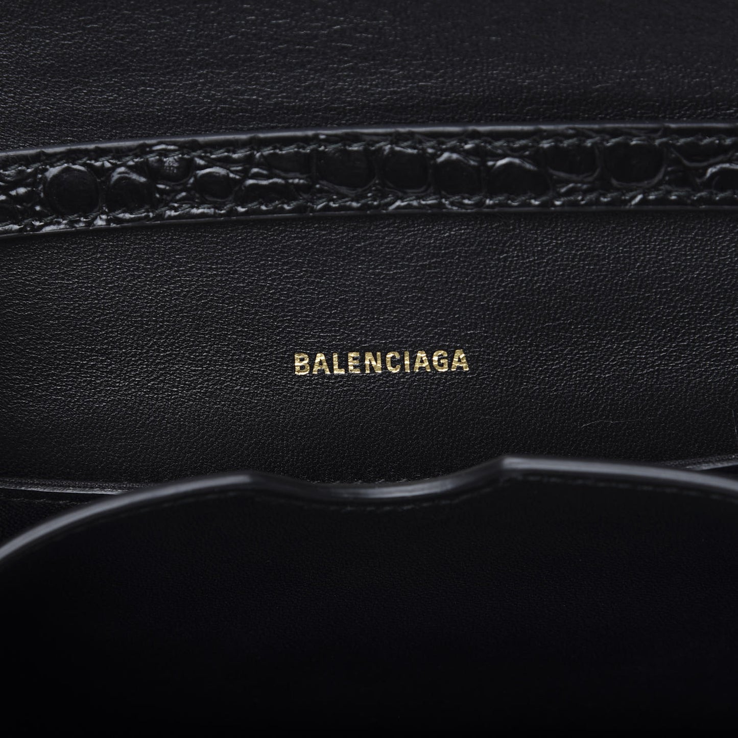 Shiny Calfskin Crocodile Embossed Small B Bag Black