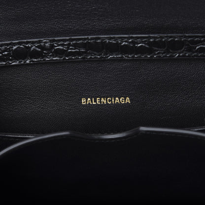 Balenciaga Shiny Calfskin Crocodile Embossed Small B Bag Black 5 of 8