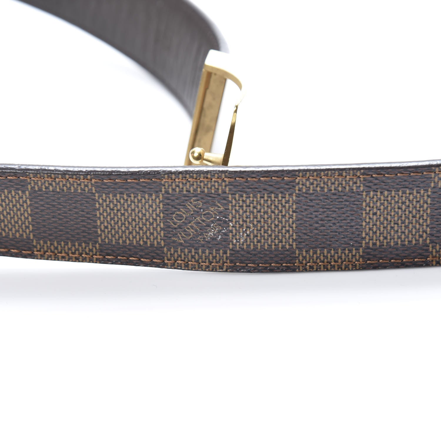 Louis Vuitton Damier Ebene LV Paris Buckle Belt 75 30 Gold 9 of 9
