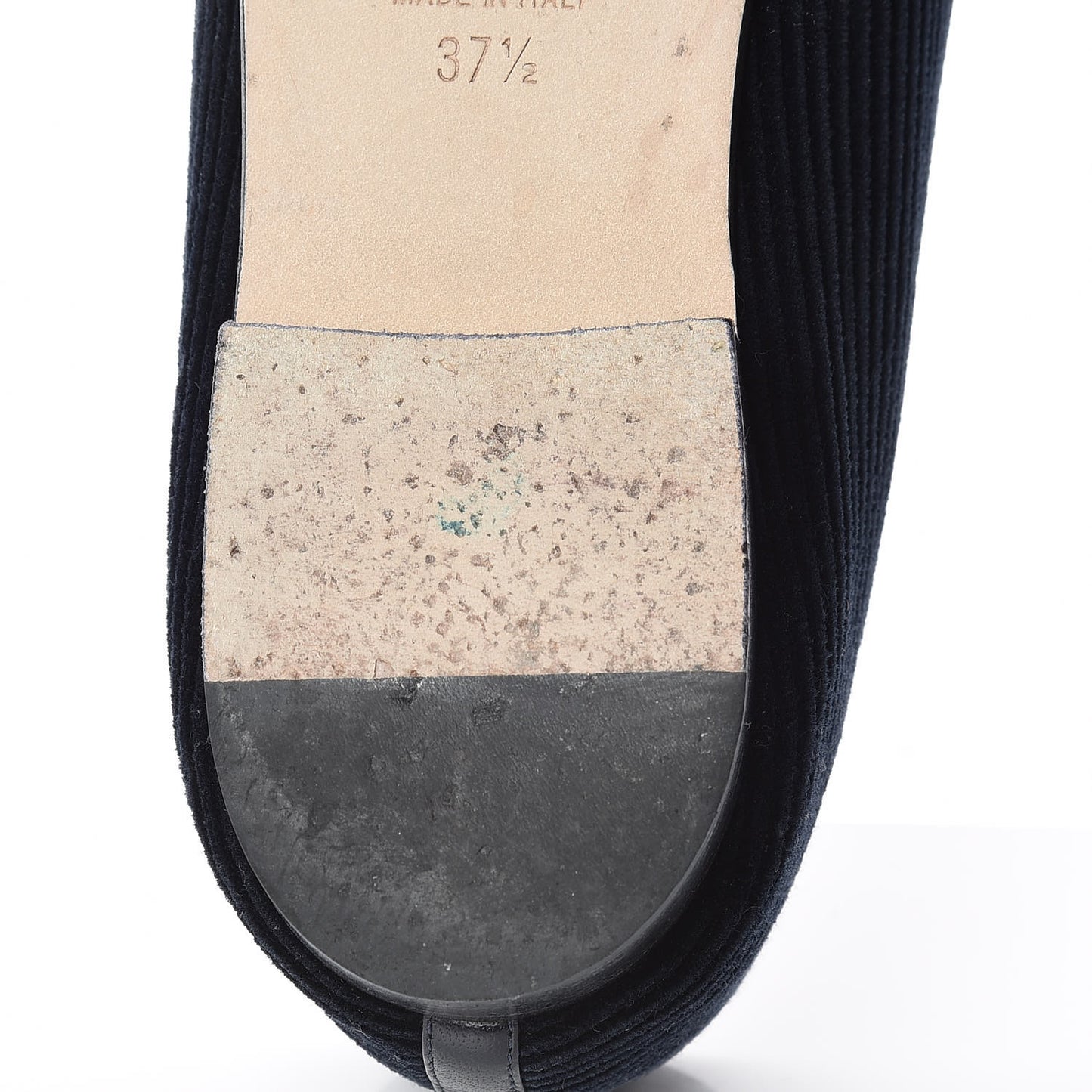 Velvet Patent Calfskin Cap Toe Ballerina Flats 37.5 Navy Black