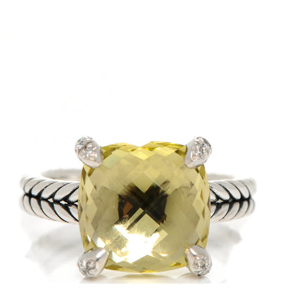 David Yurman Sterling Silver Diamond Lemon Citrine 11mm Chatelaine Ring 50 5.5 1 of 4