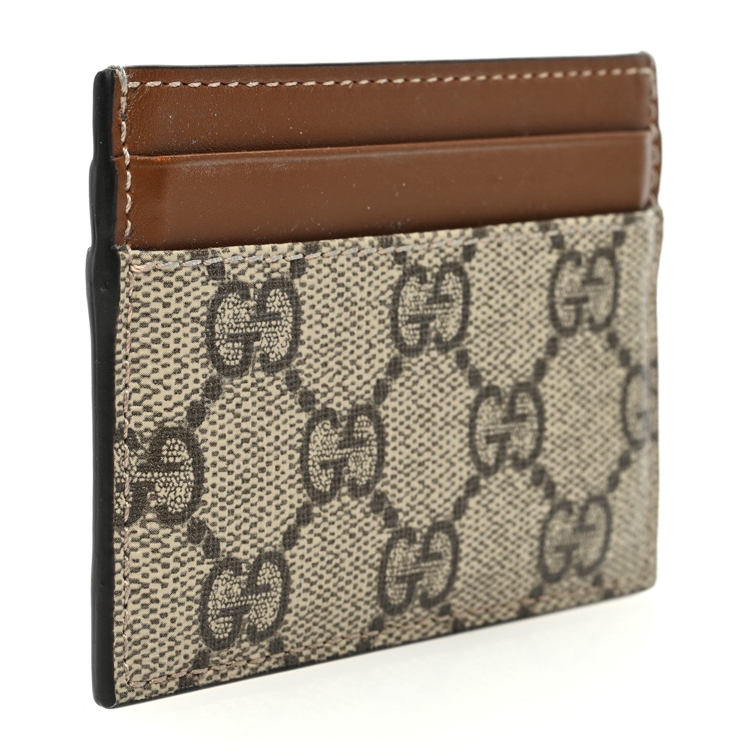 Gucci GG Supreme Monogram Calfskin Card Holder Beige Ebony Cuir 3 of 7
