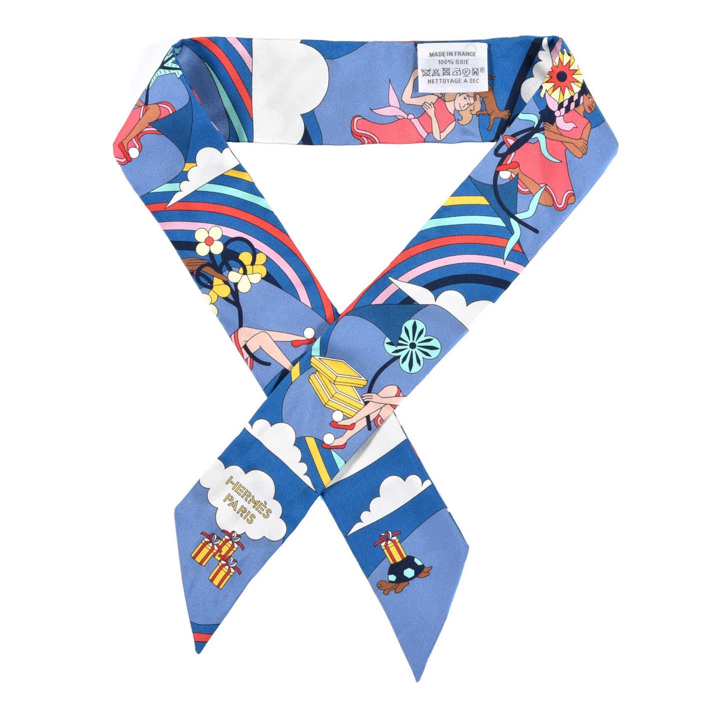 Silk Carres Volants Twilly Bleu Jaune Vif Multicolor