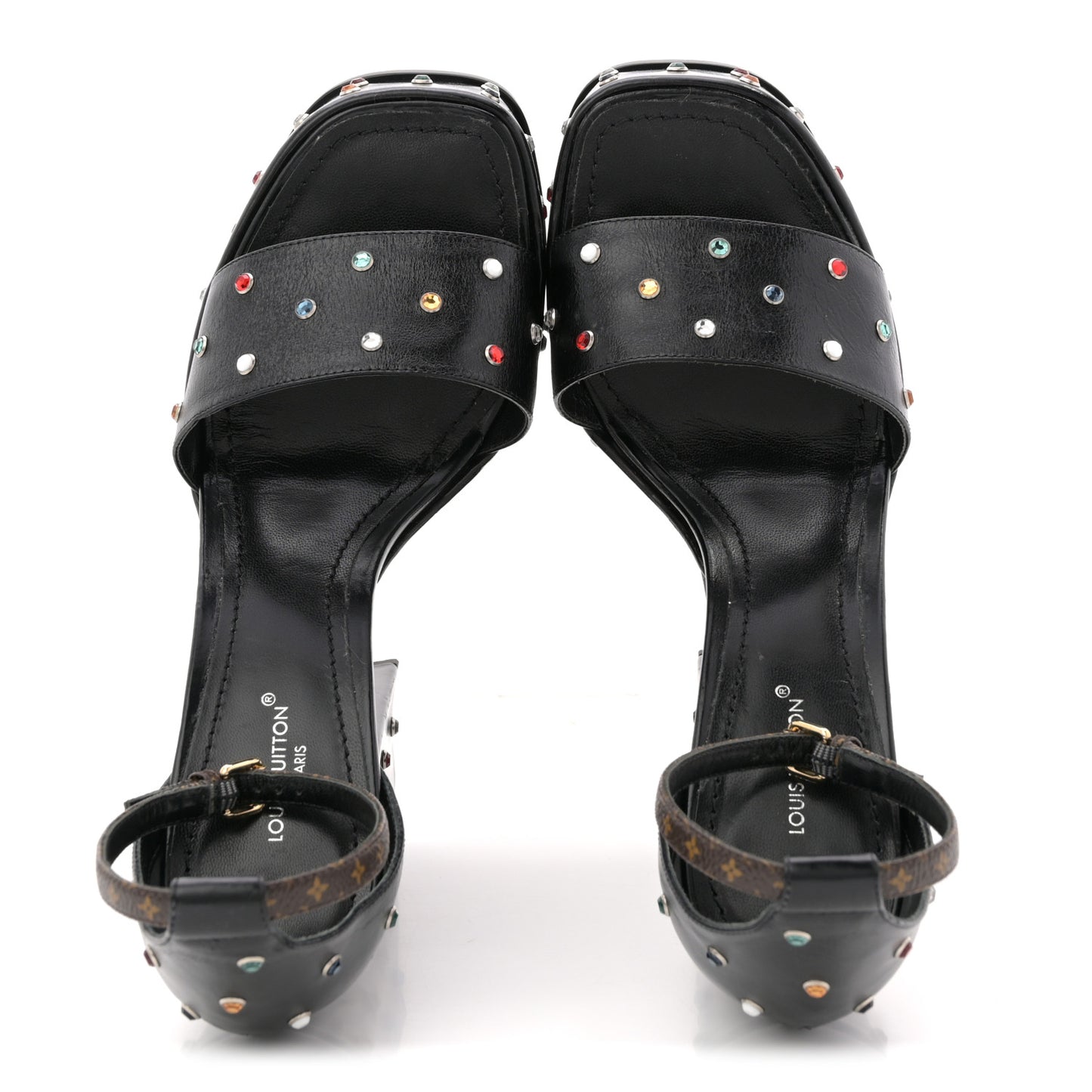 Calfskin Studded Fame Platform Sandals 37 Black