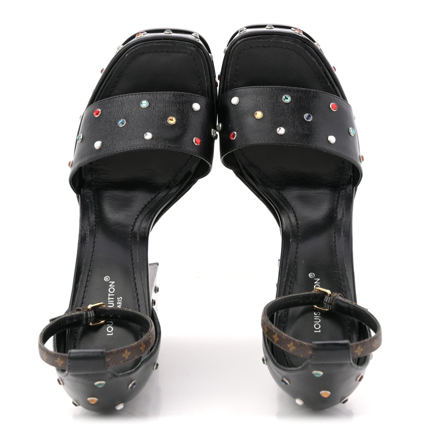 Louis Vuitton Calfskin Studded Fame Platform Sandals 37 Black 2 of 12