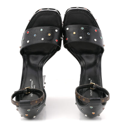 Louis Vuitton Calfskin Studded Fame Platform Sandals 37 Black 2 of 12