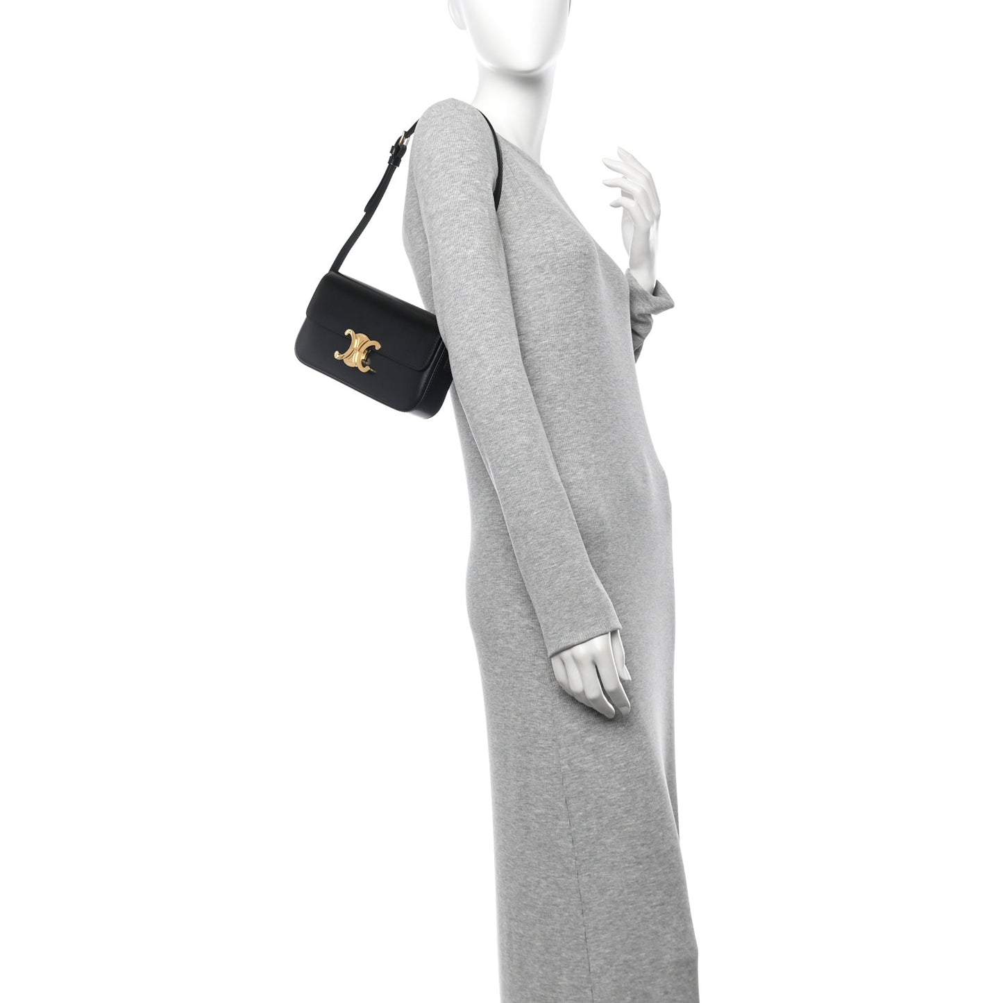 Shiny Calfskin Triomphe Shoulder Bag Black