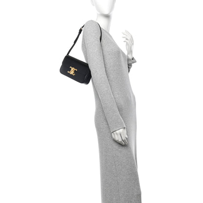 Celine Shiny Calfskin Triomphe Shoulder Bag Black 2 of 10
