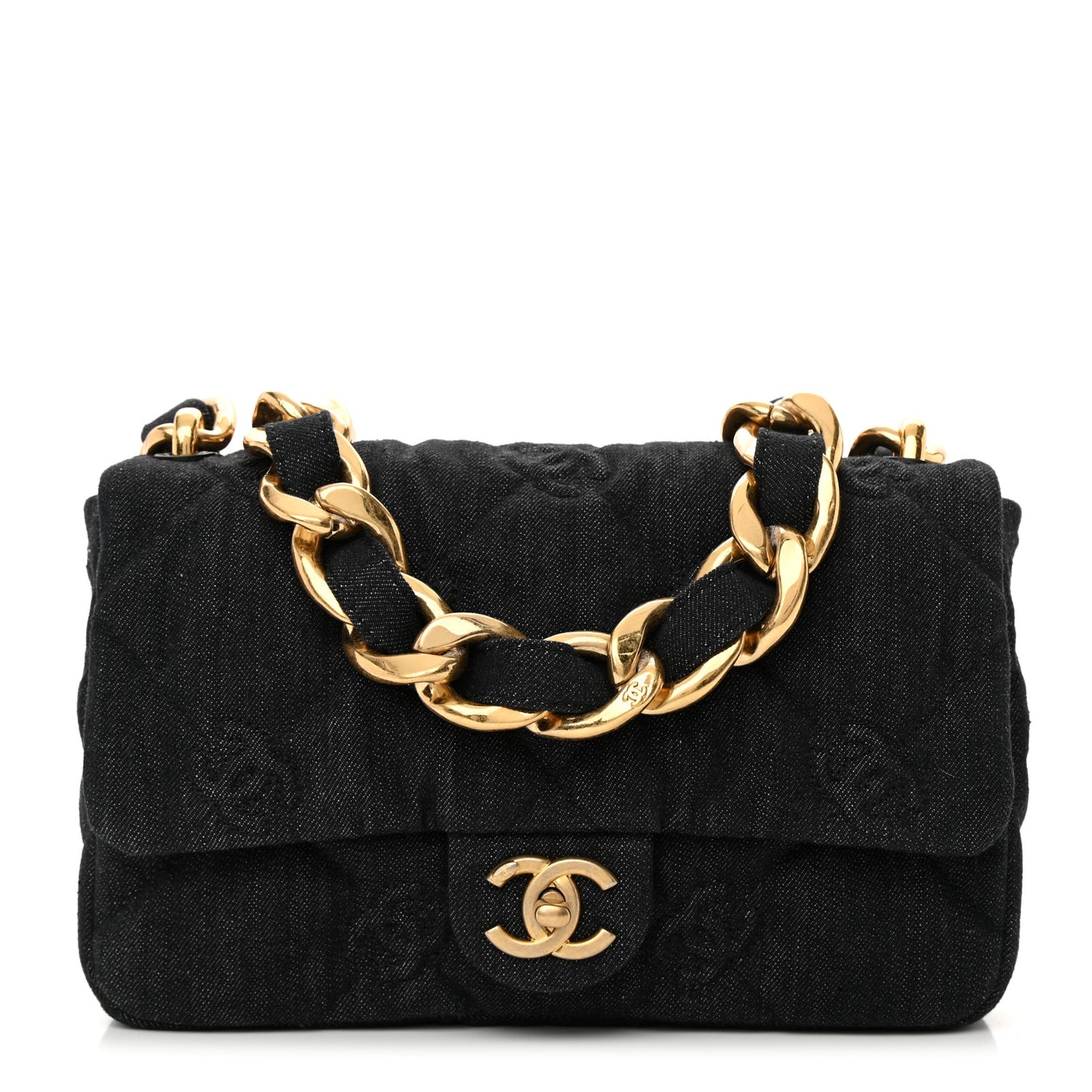 Denim Quilted Medium Funky Town Flap Black