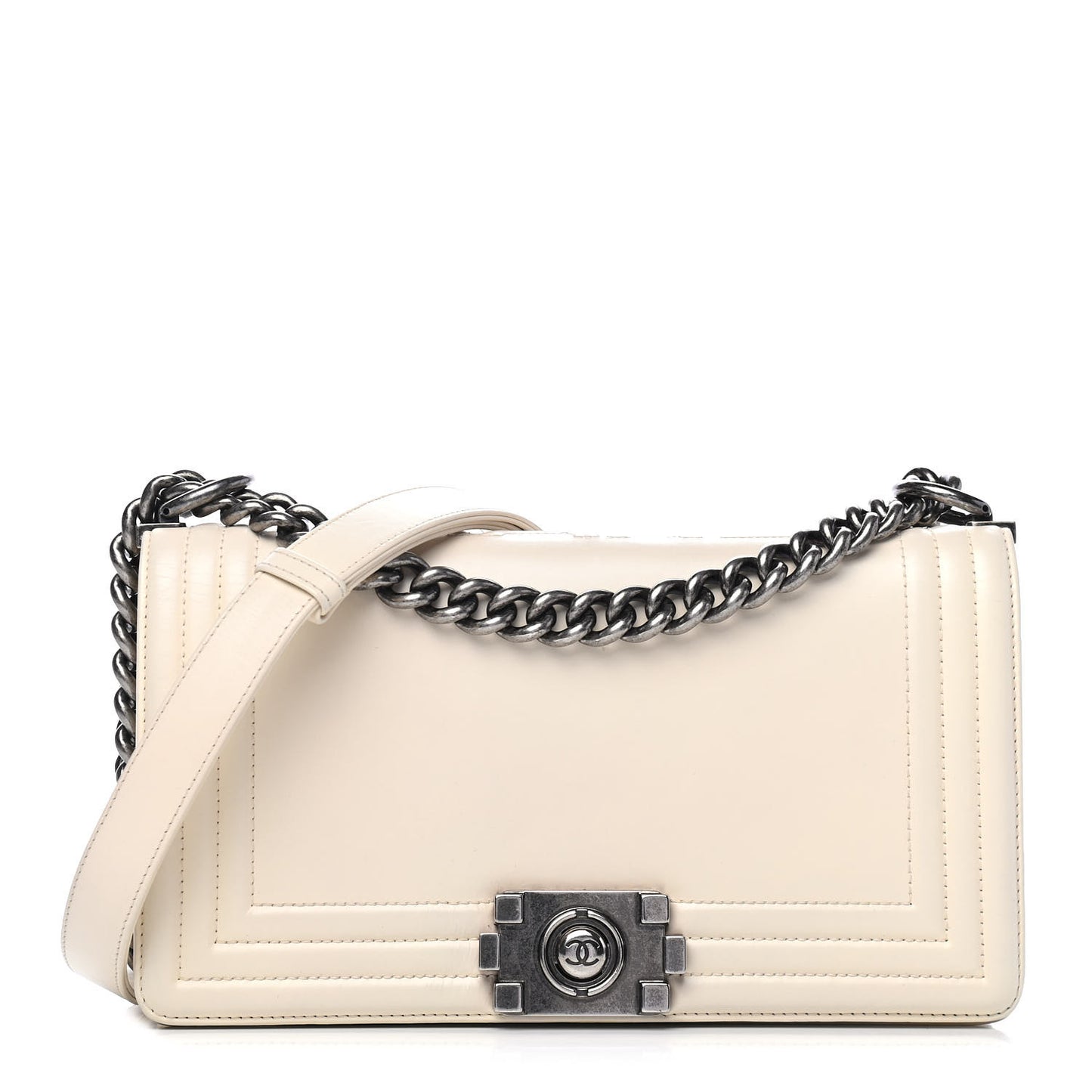 Glazed Calfskin Medium Boy Flap White